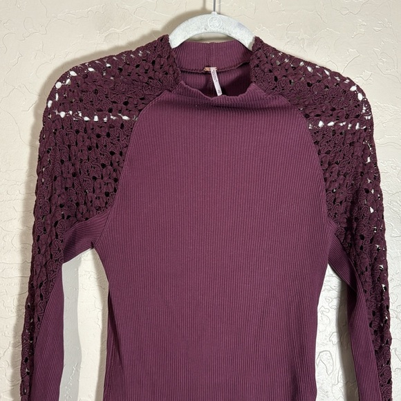 Free people embroidered long sleeve Clemente Mixed Media Stretch Cotton Top - Picture 5 of 8